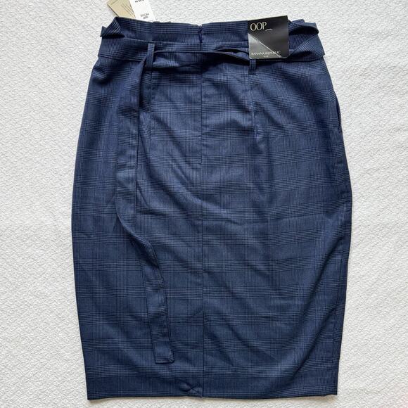 NWT Banana Republic Skirt Women Sz OOP Blue Plaid Belted Pencil Skirt Office - Picture 7 of 7